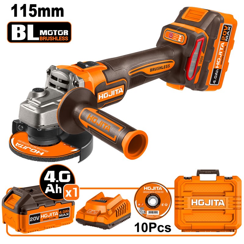 Γωνιακός τροχός HOJITA Brushless 115mm -3 ταχυτήτων μπαταρίας 20V