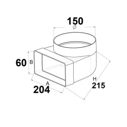 Αντάπτορας γωνία στρογγυλή από Φ150 σε 204x60