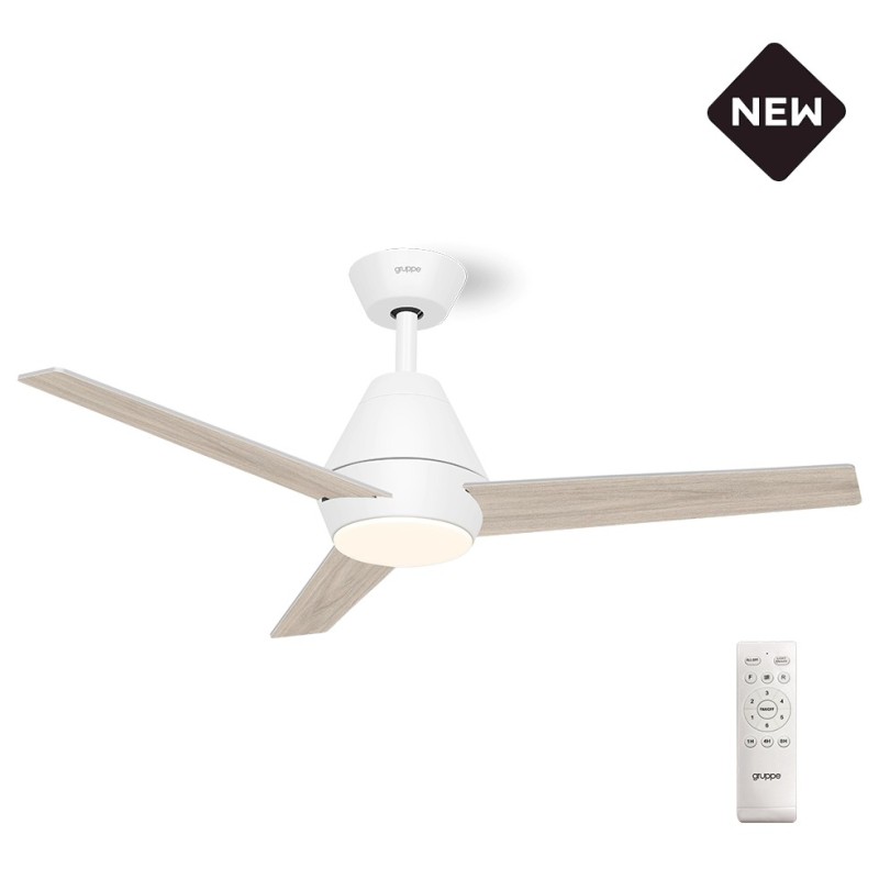 ΑΝΕΜΙΣΤΗΡΑΣ ΟΡΟΦΗΣ GRUPPE 48-12183DC WHITE-WOOD ME ΦΩΣ ΚΑΙ ΤΗΛ/ΡΙΟ
