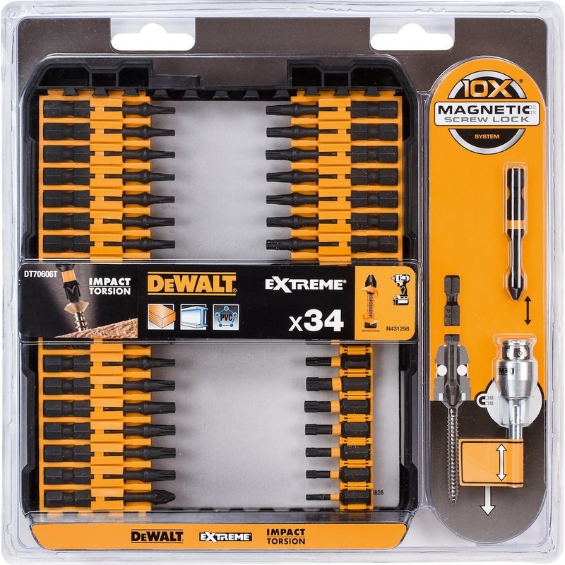 DT70606T ΣΕΤ 34 ΤΕΜ EXTREME IMPACT TORSION ΜΥΤΕΣ ΒΙΔΩΜΑΤΟΣ & ΜΑΓΝΗΤΙΚΟ ΑΝΤΑΠΤΟΡΑ